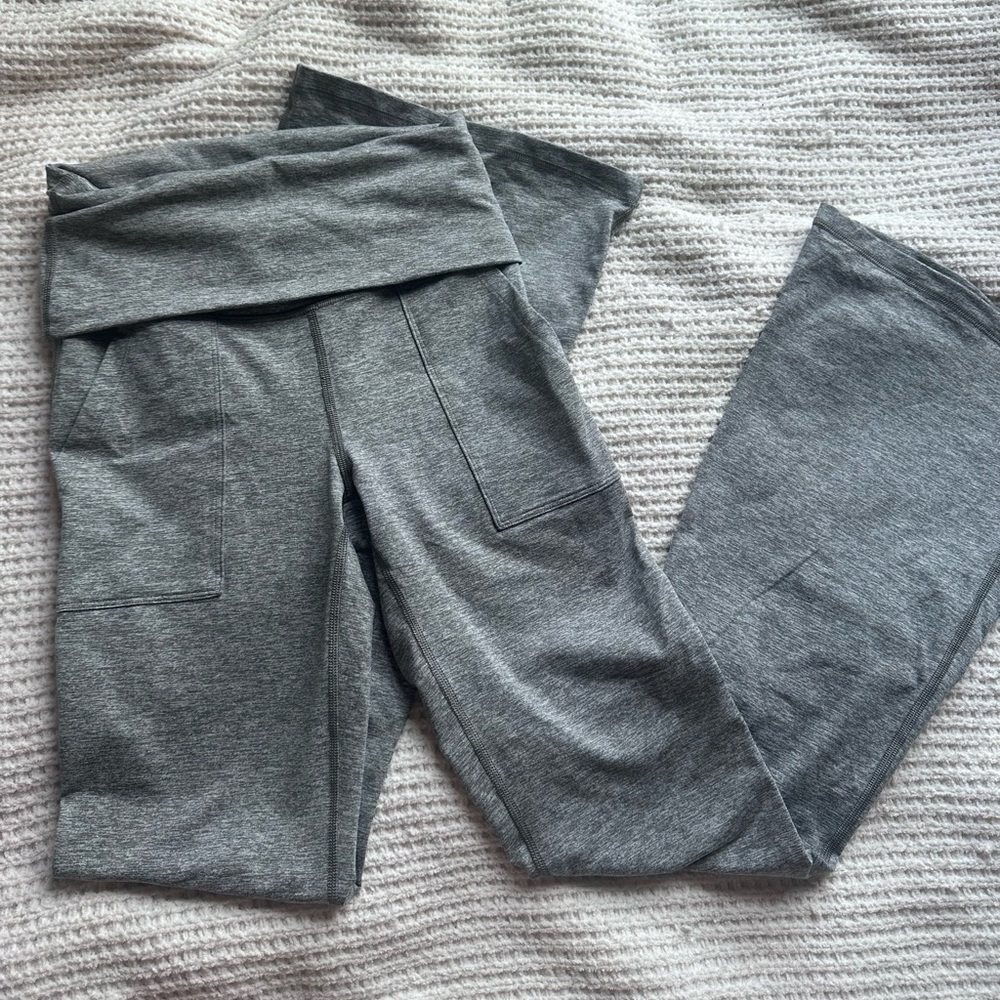 Aerie Grey Fold-Over Waist Flared Leggings